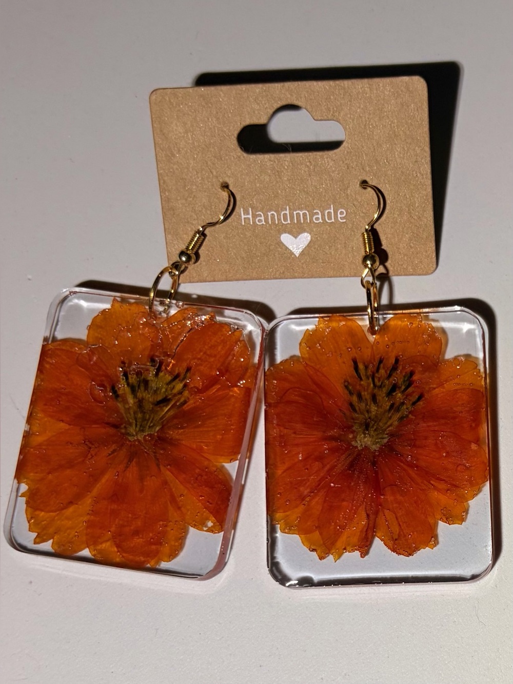 Handmade Orange Floral Resin Drop Earrings
